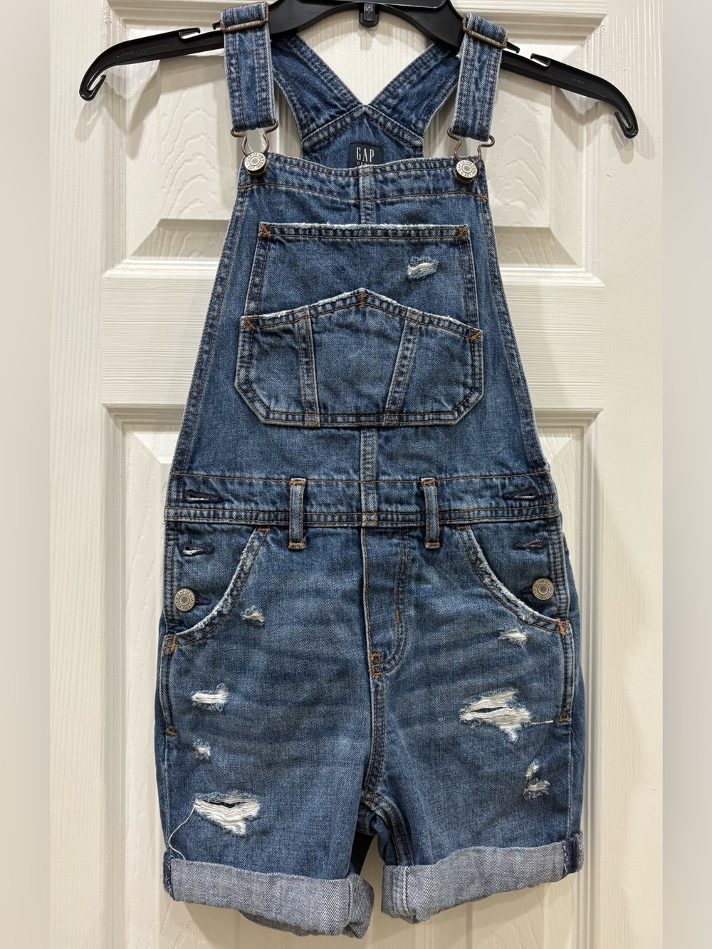 GAP Blue Distressed Denim Short Overalls